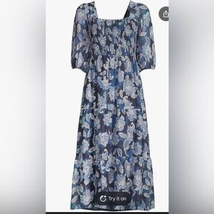 EUC Johnny Was Aquaria Midi Blue Floral Sundress